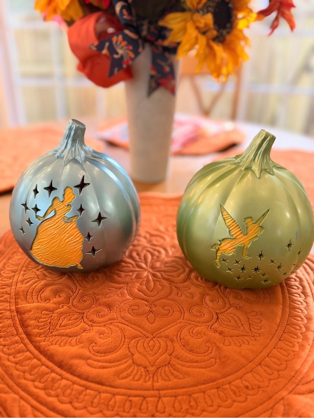 Disney Seasons Cinderella and tinker bell  Light-Up Pumpkin Figurine Halloween